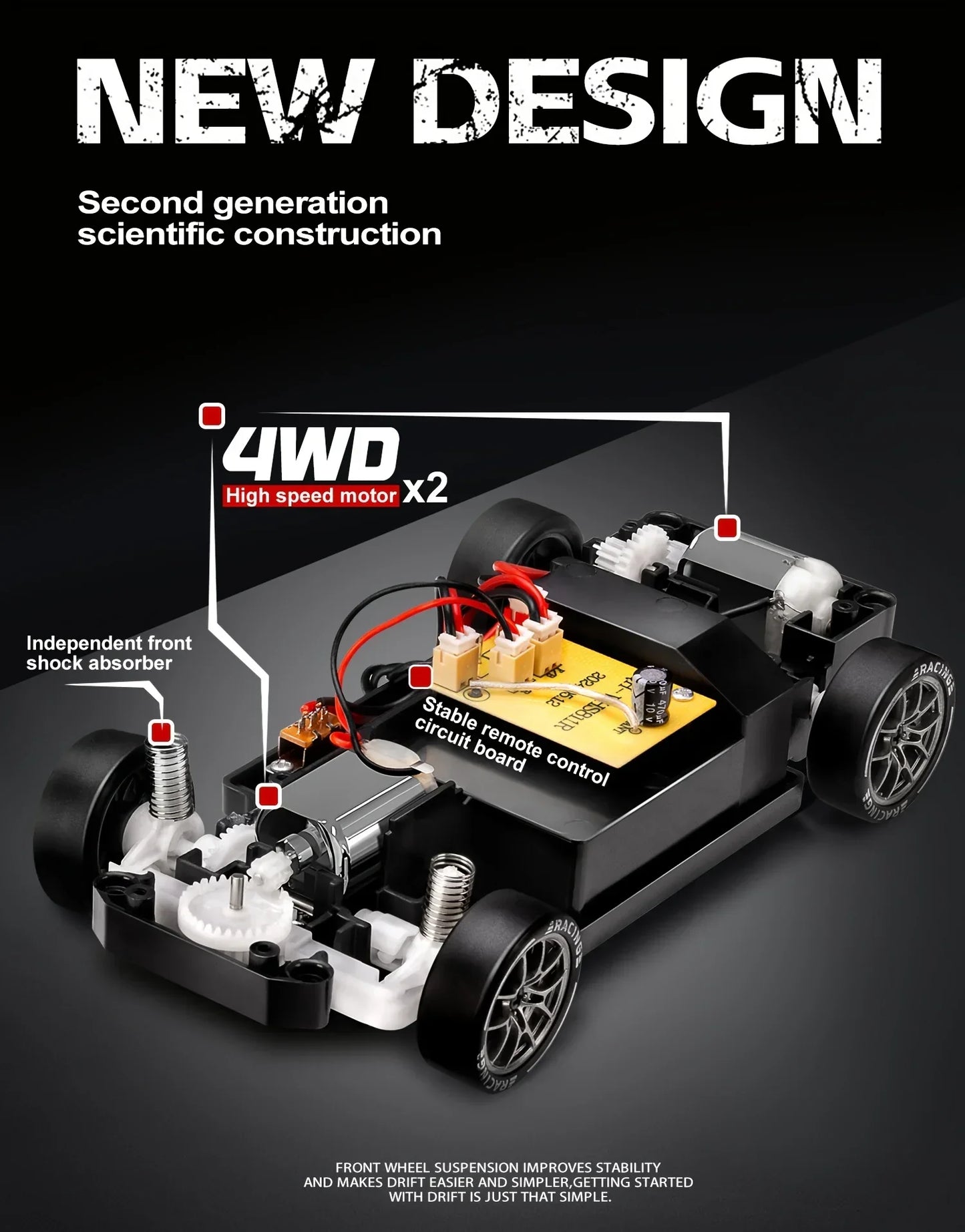 New 1:24 High-Speed RC Drift Car — 20KM/H 4WD Remote Control Racing Vehicle with Replaceable Tires, Competition Toy for Kids