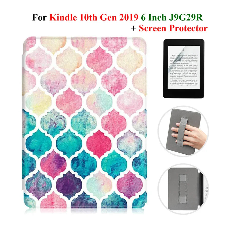 Kindle 10th Gen 6" Leather Case – Hand Strap & Screen Protector Cover with Wake/Sleep Function (2019, J9G29R)