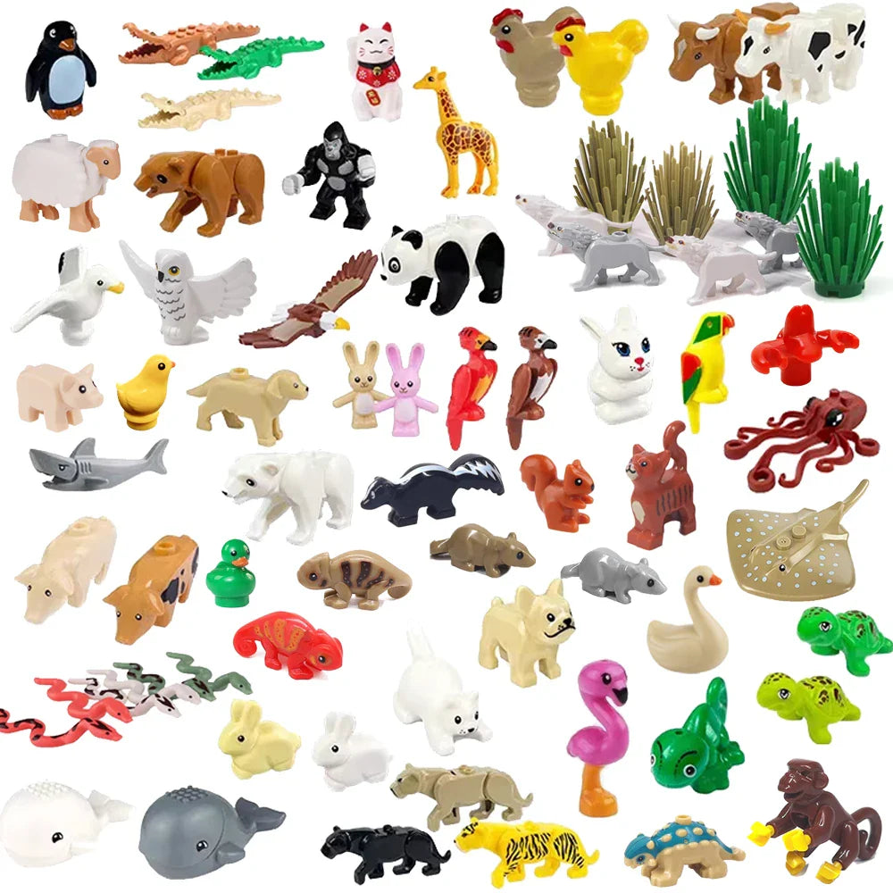 MOC Animal Scene Building Blocks – Zoo & Wildlife DIY Toy Bricks with Ducks, Cats, Dogs, Penguins, Eagles, Wolves, Bears, Deer, Sharks, Snakes, Mice, Sheep (K055)