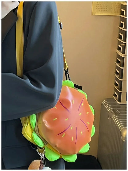 Stylish Hamburger PU Daypack Backpack – Casual Zipper Laptop Bag for Travel, Outdoor, and Unisex Use