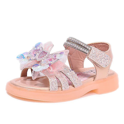 Girls' Rhinestone Bow Sandals - Sparkly Pearl Heart Summer Party Shoes