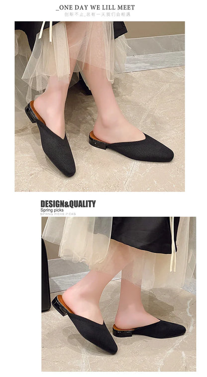 Women’s Solid Color Pointed Toe Knitted Slip-On Flats – Casual Breathable Ballet Loafers