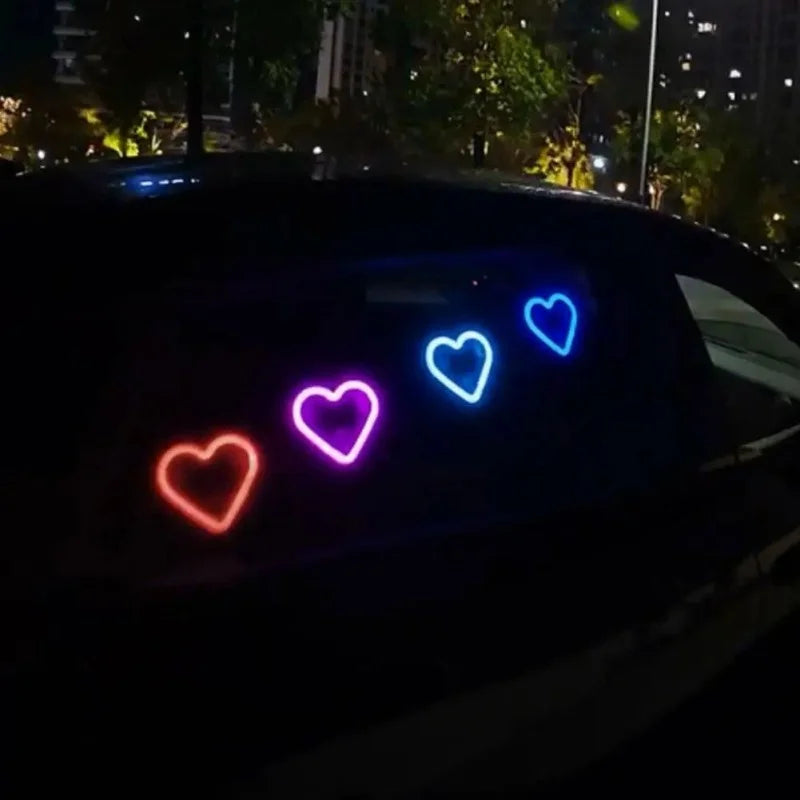 Solar-Powered LED Car Window Neon Lights — Heart-Shaped RGB-Free Color-Changing Interior Atmosphere Light
