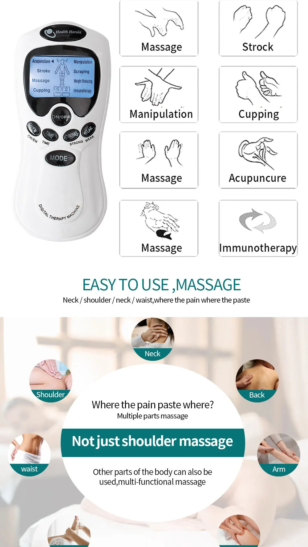 Electric EMS Pulse Massager — TENS Acupuncture Muscle Stimulator for Neck, Back, and Full Body Relaxation