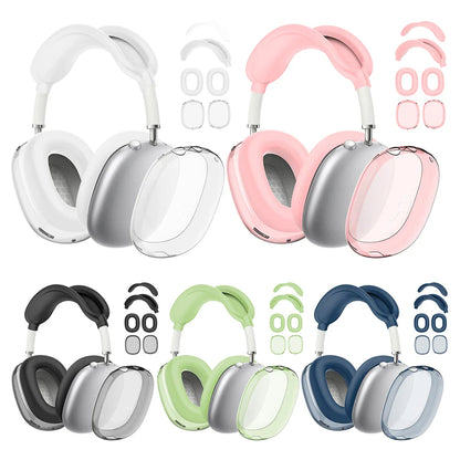 4-in-1 Clear Silicone & TPU Shockproof Protective Cover Set for AirPods Max – Ear Pads, Ear Cups, Headband, and Ear Cushion Protector