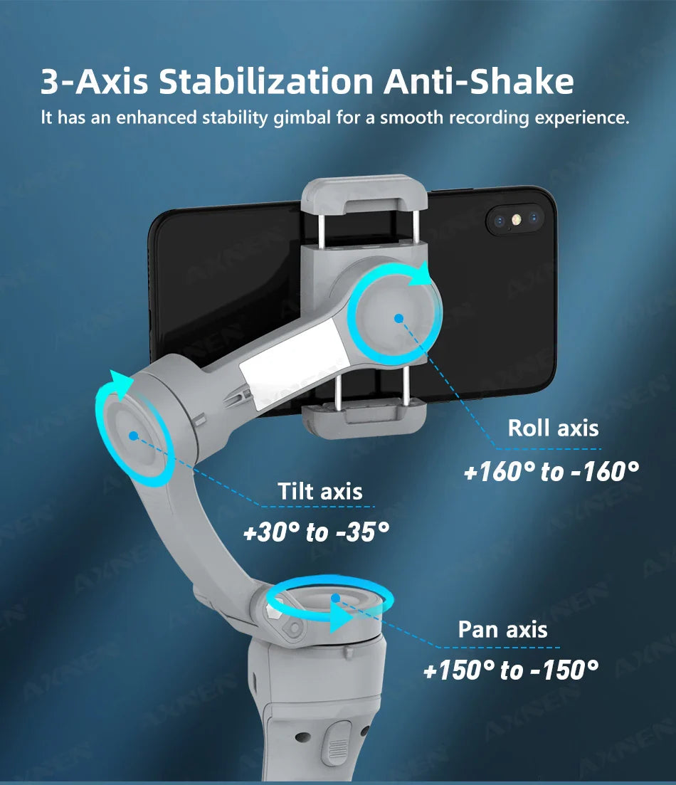 3 Axis Handheld Gimbal Stabilizer with Fill Light – Smartphone Stabilizer for iPhone & Android, Face Tracking, TikTok, Vlog – HQ6