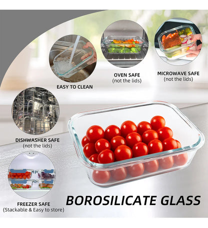 16-Piece Glass Food Storage Container Set — Leakproof, Airtight, BPA-Free, Microwave & Oven Safe, Stackable Kitchen Organizer