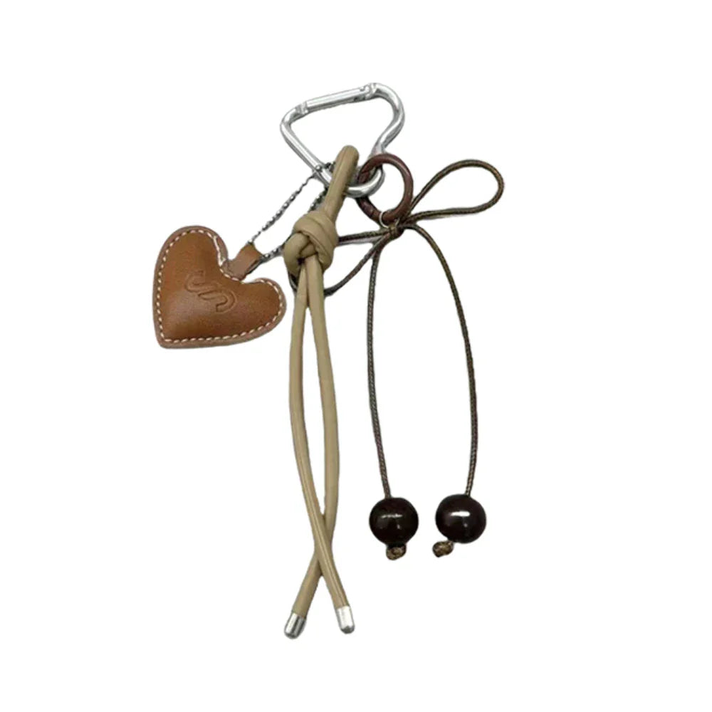 Y2K Leather Rope Keychain with Cherry Bow – Cute 3D Heart Bag Pendant Cartoon Keyring & Anti-Lost Phone Lanyard