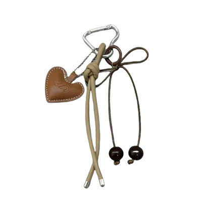 Y2K Leather Rope Keychain with Cherry Bow – Cute 3D Heart Bag Pendant Cartoon Keyring & Anti-Lost Phone Lanyard