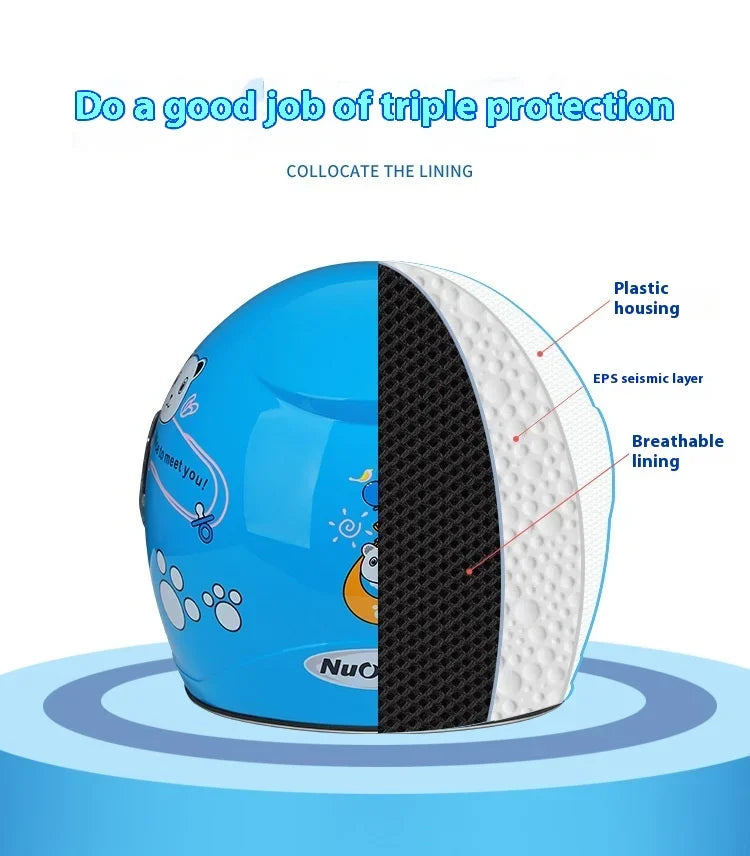 Children's Helmet with Cute Cartoon Pattern – Anti-Fall Open Face Safety Helmet for Kids, Four Seasons Motorcycle Protection