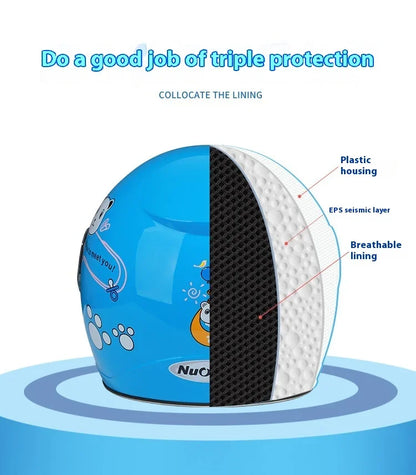 Children's Helmet with Cute Cartoon Pattern – Anti-Fall Open Face Safety Helmet for Kids, Four Seasons Motorcycle Protection
