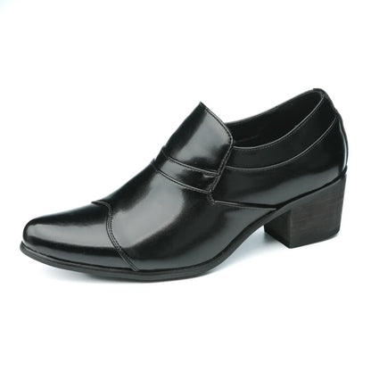 Premium Leather Men’s Slip-On Loafers - Business Casual Wedding Plaid Design Height Increasing Shoes