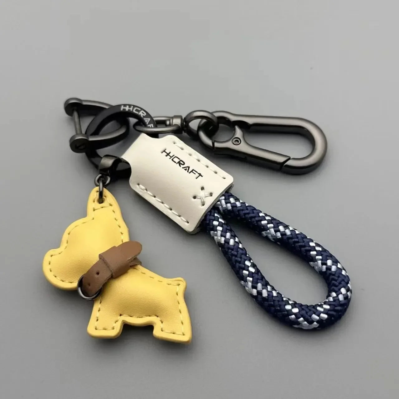 French Bulldog Leather Keychain - Handmade Braided Rope Key Holder with Anti-Loss Strap for Car, Women & Men