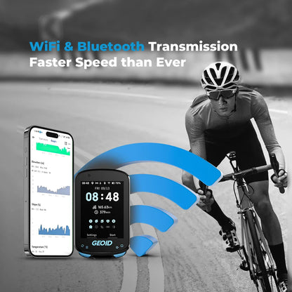 GPS Navigation Bike Computer - Colorful Screen Geoid CC600, Wireless Speedometer, GPX, Wifi Cycling Odometer, ANT+ Indoor Power