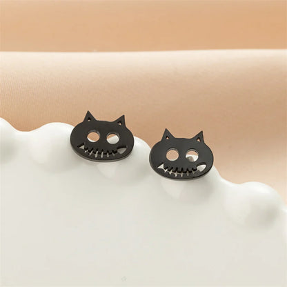 Jisensp Cartoon Cat Earrings — Cute Stainless Steel Kitten Studs for Women & Girls, Funny Animal Jewelry