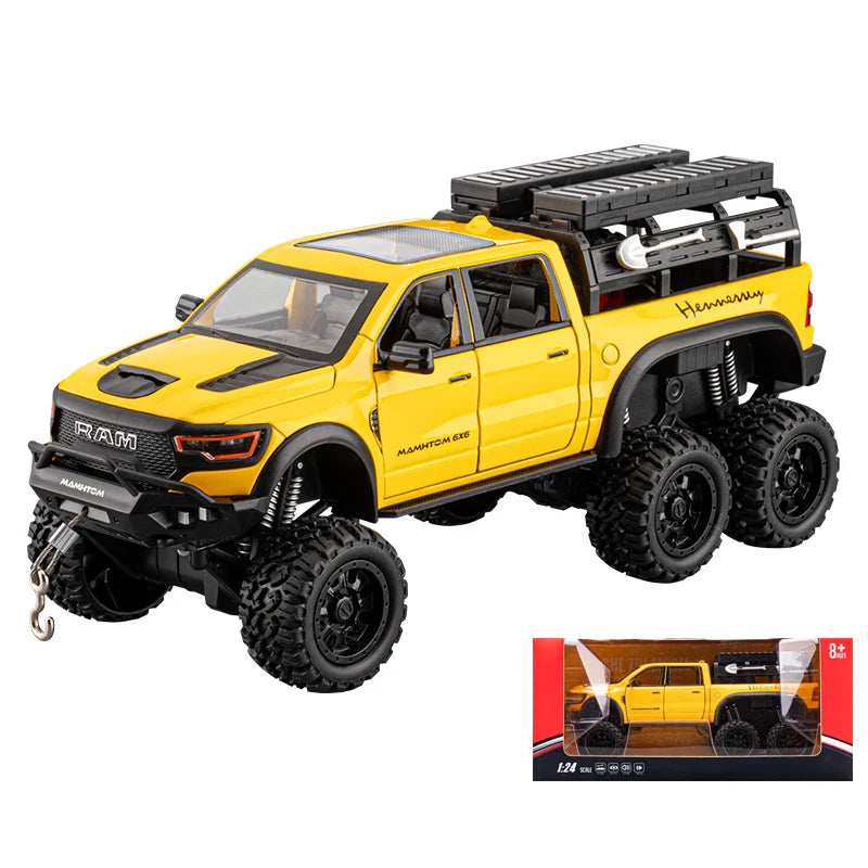 1:24 Dodge Mammoth RAM 1000 TRX 6x6 Diecast Model Car – Metal Alloy Toy with Lights for Kids & Collectors Gift