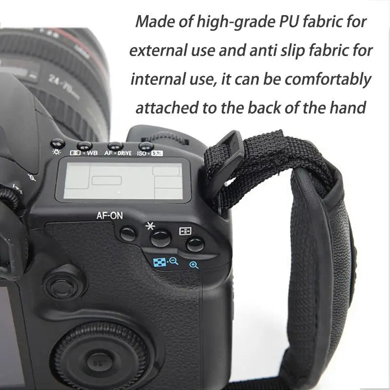 PU Leather Camera Wrist Strap — Hand Grip for DSLR Cameras, Compatible with Nikon & Canon, High-Quality Black