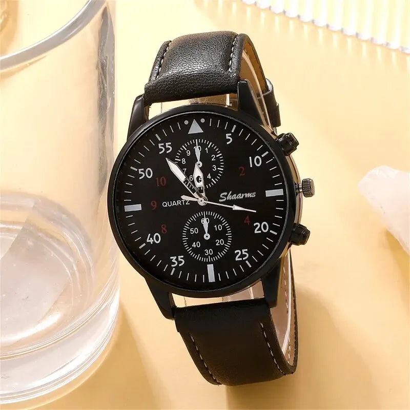 5PCS Fashion Men's Sports Watches Set - Luxury Business Quartz Wristwatches with Leather Bracelets, Casual Clock Collection