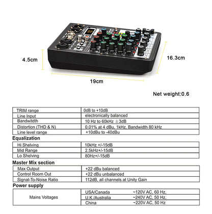 TKL 4 Channel DSP Audio Mixer – 99 Effects, 48V Phantom Power, USB, Bluetooth DJ Console for Karaoke and Studio Sound