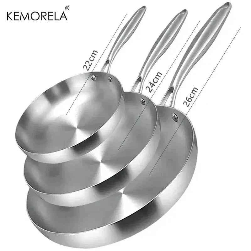2/3PC Stainless Steel Frying Pan Set - 304 Food Grade Non-Stick Wok Pans, 2MM Thick, 5-Ply, Available in 22cm, 24cm, 26cm, 28cm