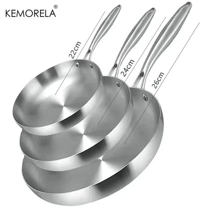 2/3PC Stainless Steel Frying Pan Set - 304 Food Grade Non-Stick Wok Pans, 2MM Thick, 5-Ply, Available in 22cm, 24cm, 26cm, 28cm