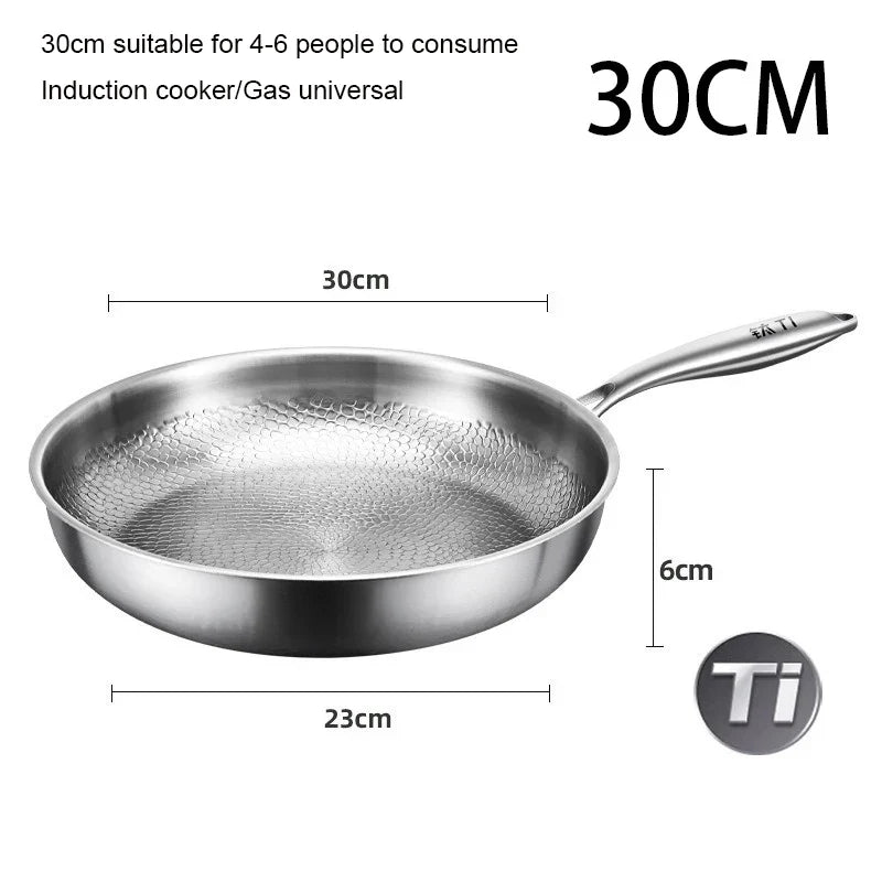 German Pure Titanium Frying Pan - Non-Stick Uncoated Fish Scale Hammer Pattern Titanium Alloy Cookware, 26/28/30cm