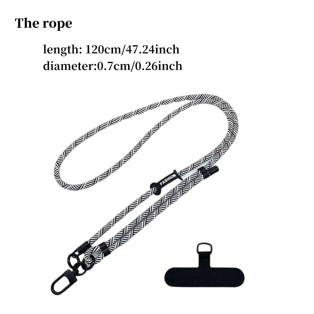 Adjustable Black & White Crossbody Phone Lanyard – Universal Multi-Functional Card Holder Strap