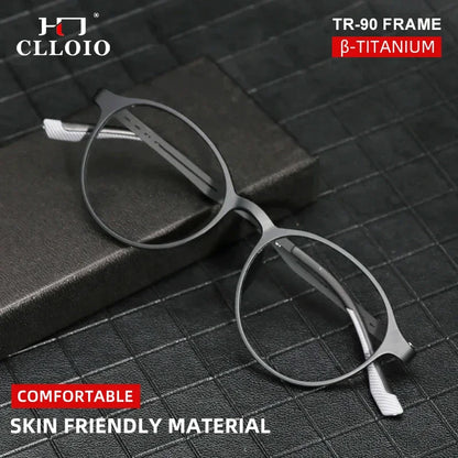 CLLOIO Ultra-Light TR90 Blue Light Blocking Reading Glasses – Classic Round Titanium Frame Optical Eyewear for Men & Women