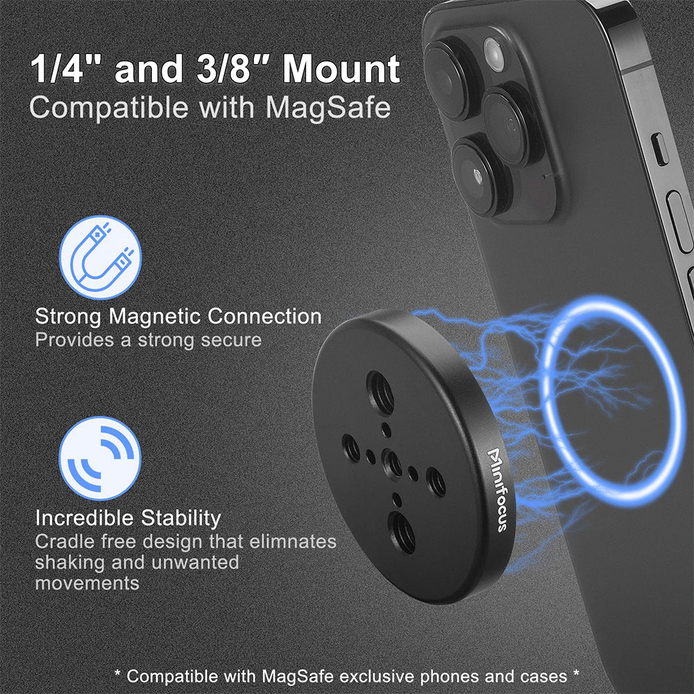 Magnetic Phone Holder for MagSafe with 1/4'' & 3/8'' Arri Holes Tripod Mount Adapter - Compatible with iPhone, Samsung, Huawei, Xiaomi Smartphones