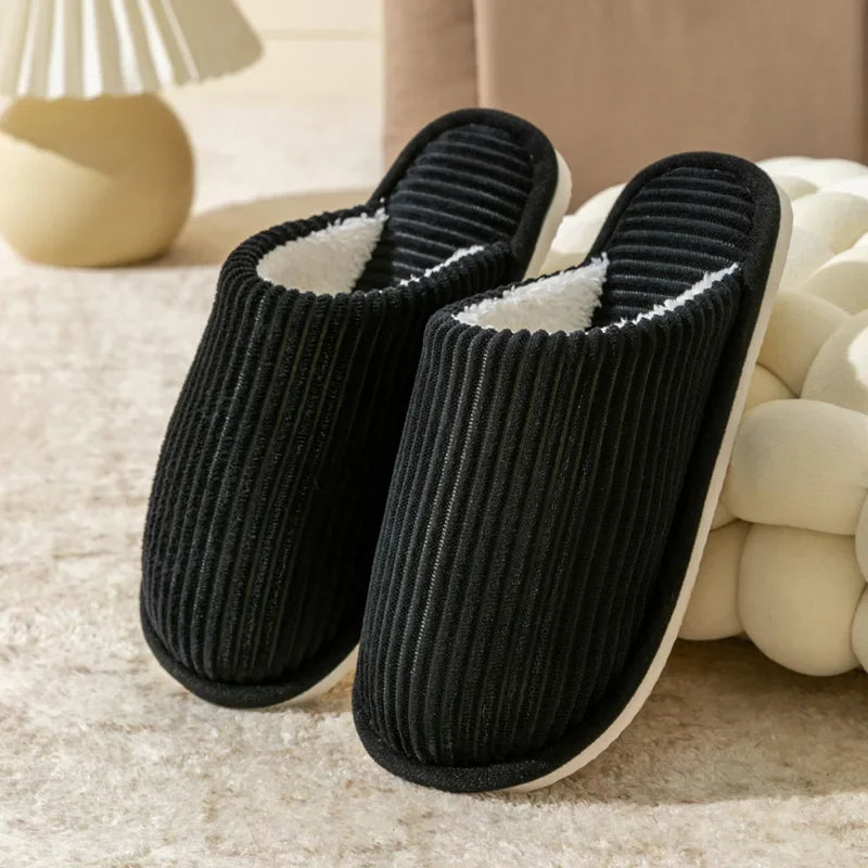 Men’s Winter Plush Slippers – Soft Non-Slip Indoor Shoes with Flat Heel, Comfortable Bedroom Slippers for Autumn & Home Use