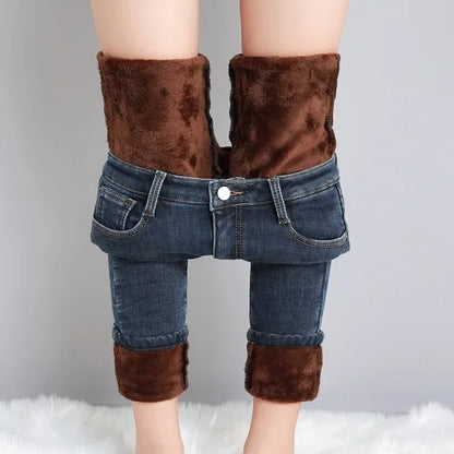 Women’s Thermal Fleece Jeans – Winter Warm Thickened Skinny Velvet Pants