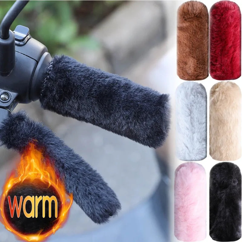 Winter Motorcycle Handlebar Warm Grip Covers – Simulated Plush Thick Gloves for Scooters & Universal Hand Warmer Protection