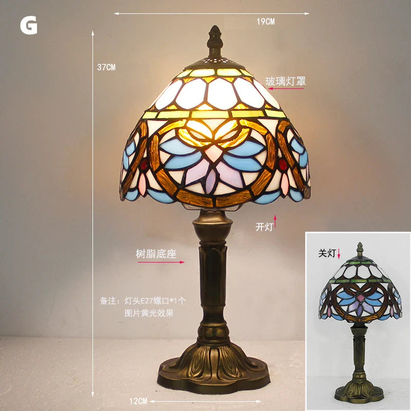 Retro Stained Glass Table Lamp – Colorful E27 Art Lampshade, Mediterranean Baroque Style Bedside Bedroom Décor Light