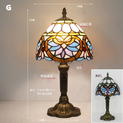 Retro Stained Glass Table Lamp – Colorful E27 Art Lampshade, Mediterranean Baroque Style Bedside Bedroom Décor Light