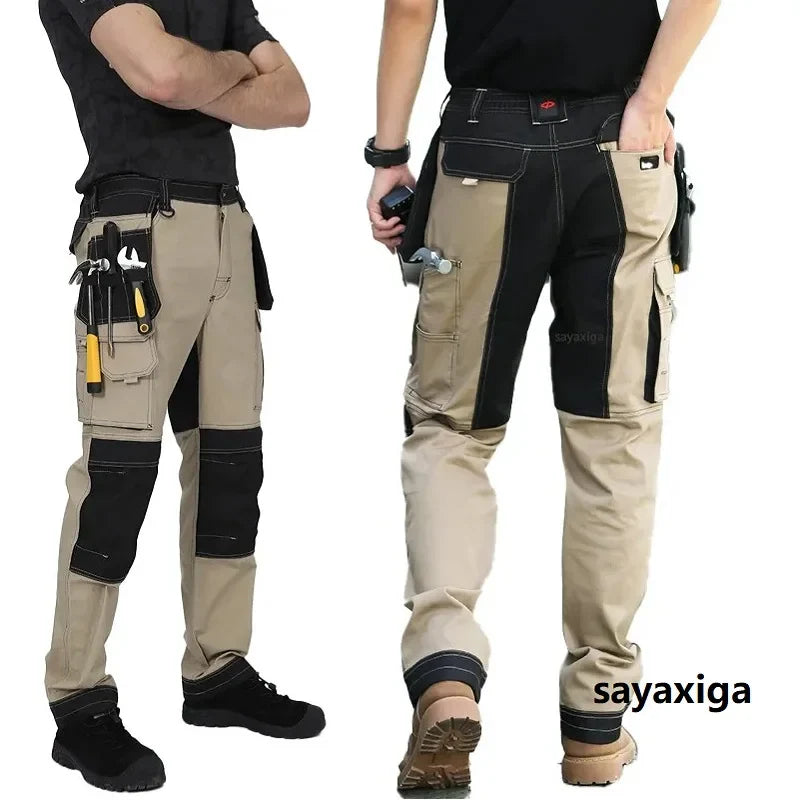 Men’s Multi-Pocket Cargo Work Pants with Knee Pads – Durable Wear-Resistant Tactical Trousers for Outdoor Workwear and Construction Use