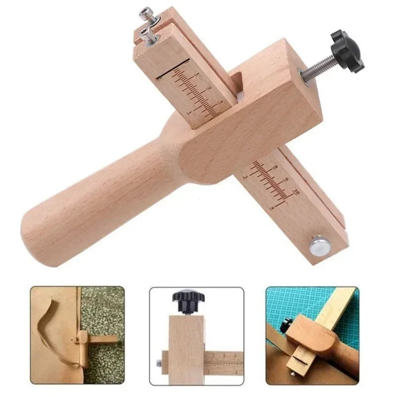 Wooden Adjustable Leather Strap Cutter with 5 Sharp Blades – Precise DIY Belt Cutting Tool for Leathercraft