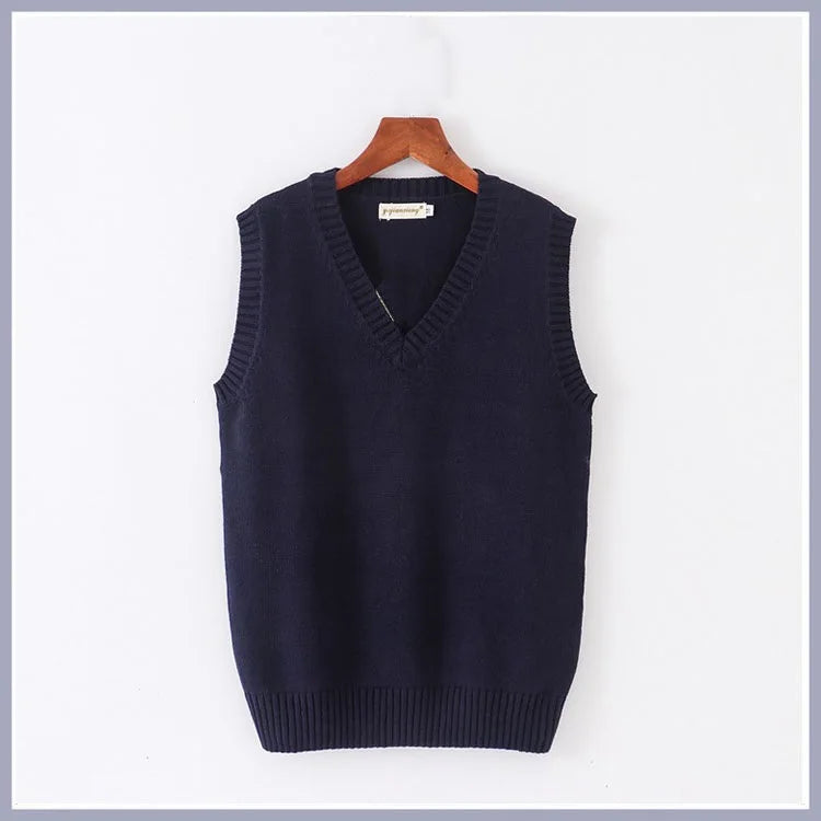 Unisex Sleeveless Sweater Vest – V-Neck Preppy Knitted Jumper for Women & Men, Retro Spring Fashion