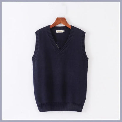 Unisex Sleeveless Sweater Vest – V-Neck Preppy Knitted Jumper for Women & Men, Retro Spring Fashion