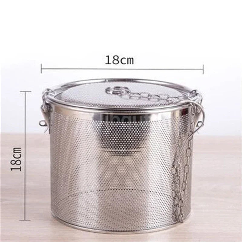 304 Stainless Steel Round Hole Seasoning Bag — Spice, Gravy & Soup Strainer Basket for Brine, Hot Pot, and Slag Separation