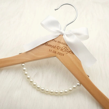 Personalized Wedding Dress Hanger - Custom Bridal Hanger with Engraved Names & Date, Bridal Shower Gift