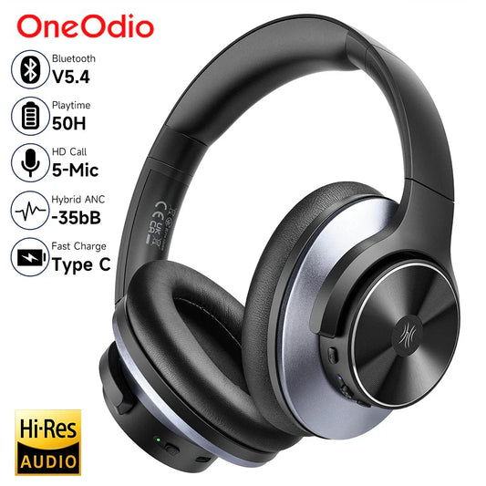 Oneodio A10 Bluetooth 5.4 Headphones - Hybrid Active Noise Cancelling, Hi-Res Audio, Over-Ear Wireless Headset with 5-Mic ANC