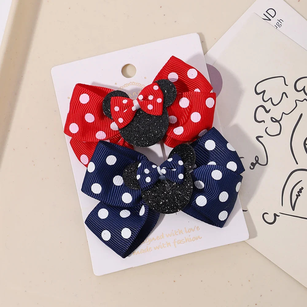 Girls' Polka Dot Bow Hair Clips - 2-Piece Cute Cartoon Hairpins for Toddlers & Babies