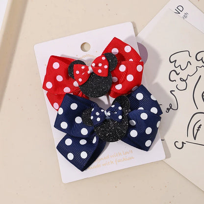 Girls' Polka Dot Bow Hair Clips - 2-Piece Cute Cartoon Hairpins for Toddlers & Babies