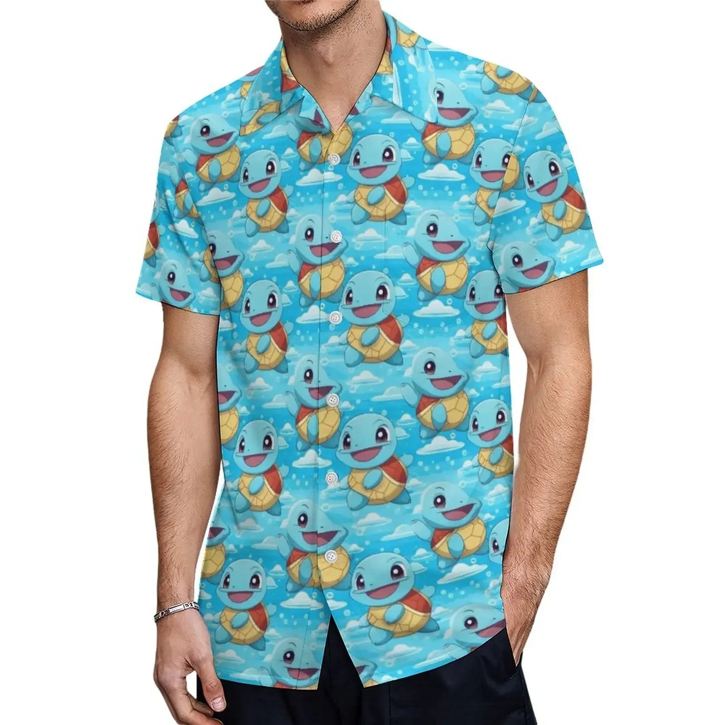 Summer Men's Short Sleeve Shirt – Cute Animal Print, Open Button Lapel, Comfortable Casual Top