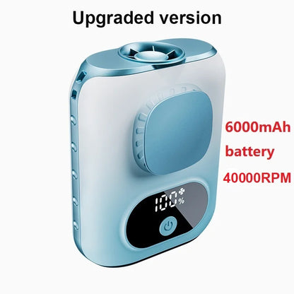Portable 3CM Clip-On Waist & Neck Fan – 6000mAh Rechargeable Personal Fan with LED Display, 5 Speeds, 12H Battery Life, 40000RPM Strong Airflow & Lanyard
