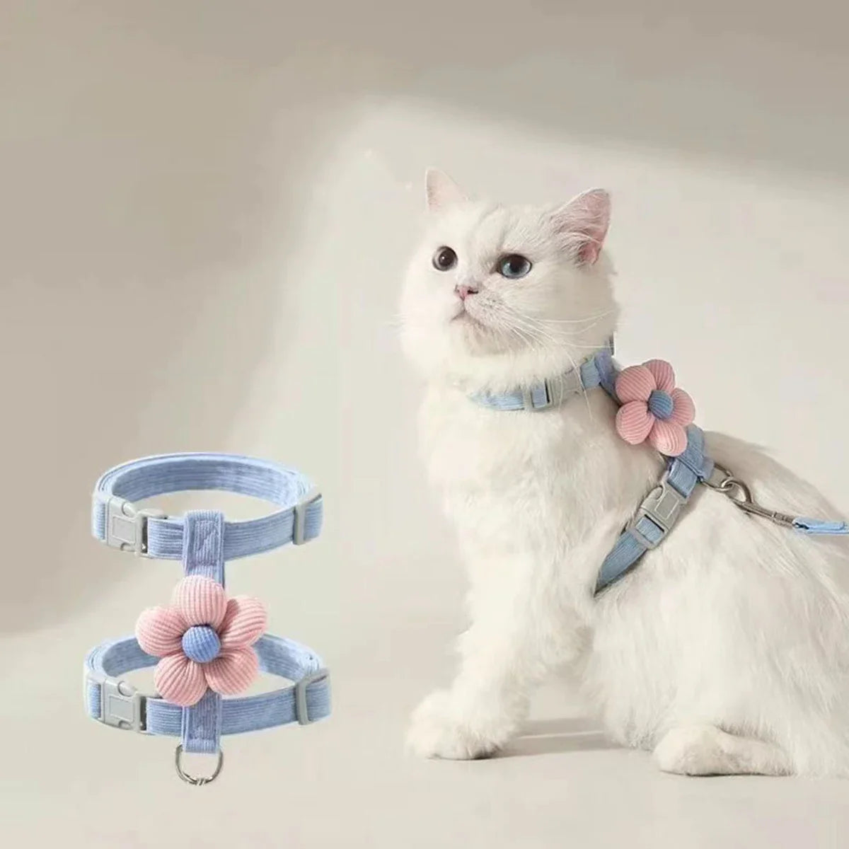 Adjustable Cat & Small Dog Harness with Leash – Breathable Pet Walking Strap Set