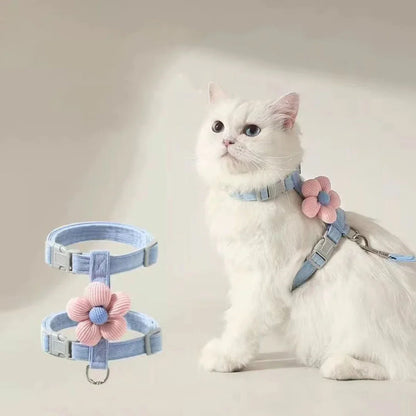 Adjustable Cat & Small Dog Harness with Leash – Breathable Pet Walking Strap Set