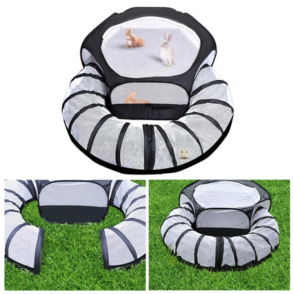 Portable Small Animal Playpen - Foldable Pet Cage with Transparent Mesh for Cats & Chickens