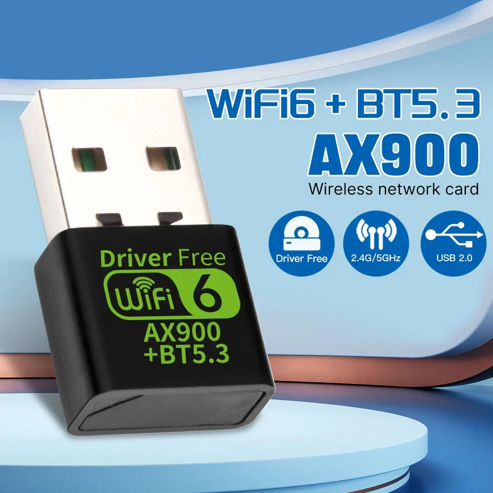 WiFi 6 AX900 Bluetooth 5.3 USB Adapter – Dual-Band 2.4G & 5GHz Wireless Network Card for PC/Laptop, Win10/11, Driver-Free