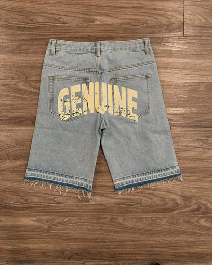 Y2K Gothic Rhinestone Denim Shorts — Diamond Cross Embroidered Hip Hop Jorts for Men & Women